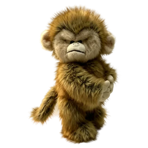 Kong, a realistic macaque monkey plush, standing upright and facing forward with a hand-shaded face