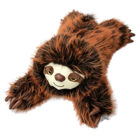 Nappy, a realistic three-toed sloth plush with long shaggy two-tone fur and PU claws, seen from above